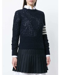 dunkelblauer Pullover mit einem Rundhalsausschnitt von Thom Browne