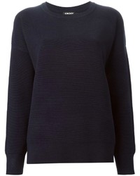 dunkelblauer Pullover mit einem Rundhalsausschnitt von DKNY