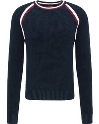 dunkelblauer Pullover mit einem Rundhalsausschnitt von Dreimaster