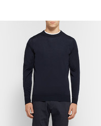 dunkelblauer Pullover mit einem Rundhalsausschnitt von John Smedley