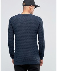 dunkelblauer Pullover mit einem Rundhalsausschnitt von Selected