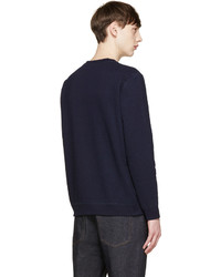 dunkelblauer Pullover mit einem Rundhalsausschnitt von Naked & Famous Denim