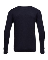 dunkelblauer Pullover mit einem Rundhalsausschnitt von KnowledgeCotton Apparel