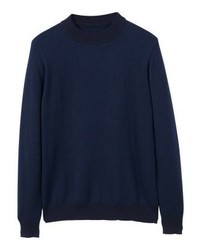 dunkelblauer Pullover mit einem Rundhalsausschnitt von Mango