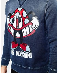 dunkelblauer Pullover mit einem Rundhalsausschnitt von Love Moschino