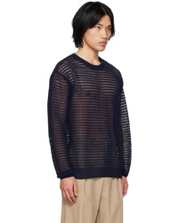 dunkelblauer Pullover mit einem Rundhalsausschnitt von Wooyoungmi