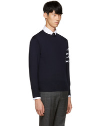 dunkelblauer Pullover mit einem Rundhalsausschnitt von Thom Browne