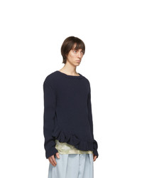 dunkelblauer Pullover mit einem Rundhalsausschnitt von Dries Van Noten