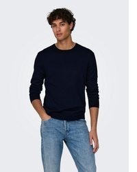 dunkelblauer Pullover mit einem Rundhalsausschnitt von ONLY & SONS