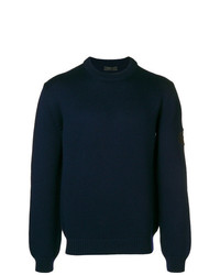 dunkelblauer Pullover mit einem Rundhalsausschnitt von Prada