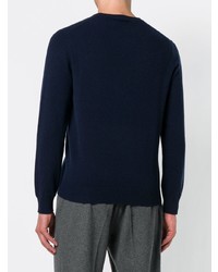 dunkelblauer Pullover mit einem Rundhalsausschnitt von Z Zegna