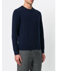 dunkelblauer Pullover mit einem Rundhalsausschnitt von Z Zegna