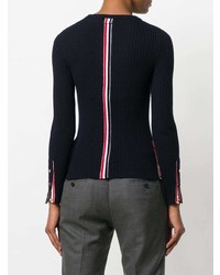 dunkelblauer Pullover mit einem Rundhalsausschnitt von Thom Browne