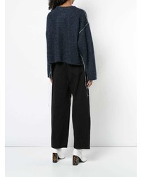 dunkelblauer Pullover mit einem Rundhalsausschnitt von MM6 MAISON MARGIELA