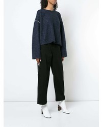 dunkelblauer Pullover mit einem Rundhalsausschnitt von MM6 MAISON MARGIELA