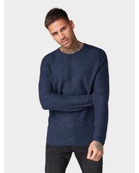 dunkelblauer Pullover mit einem Rundhalsausschnitt von Tom Tailor Denim