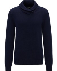 dunkelblauer Pullover mit einem Schalkragen von Dreimaster