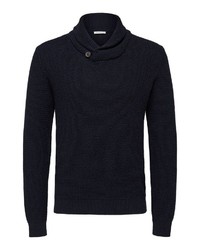 dunkelblauer Pullover mit einem Schalkragen von Selected Homme