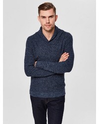 dunkelblauer Pullover mit einem Schalkragen von Selected Homme