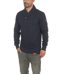 dunkelblauer Pullover mit einem Schalkragen von Solid