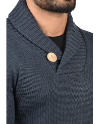 dunkelblauer Pullover mit einem Schalkragen von Solid