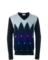dunkelblauer Pullover mit einem V-Ausschnitt mit Argyle-Muster von Ballantyne
