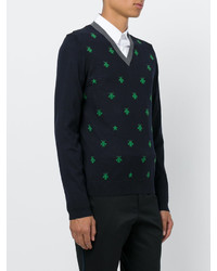 dunkelblauer Pullover mit einem V-Ausschnitt von Gucci