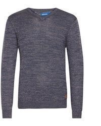 dunkelblauer Pullover mit einem V-Ausschnitt von BLEND