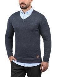 dunkelblauer Pullover mit einem V-Ausschnitt von BLEND
