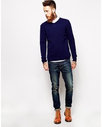 dunkelblauer Pullover mit einem V-Ausschnitt von Asos