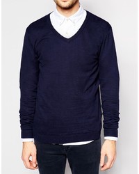 dunkelblauer Pullover mit einem V-Ausschnitt von Asos