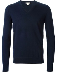 dunkelblauer Pullover mit einem V-Ausschnitt von Burberry