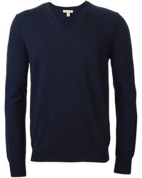 dunkelblauer Pullover mit einem V-Ausschnitt von Burberry