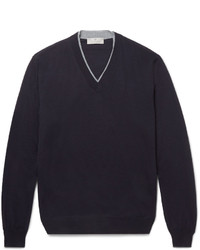 dunkelblauer Pullover mit einem V-Ausschnitt von Canali