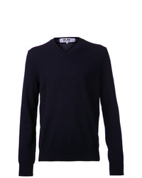 dunkelblauer Pullover mit einem V-Ausschnitt von Comme Des Garcons Play