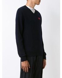 dunkelblauer Pullover mit einem V-Ausschnitt von Comme Des Garcons Play