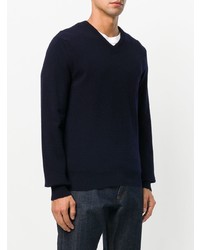 dunkelblauer Pullover mit einem V-Ausschnitt von Comme Des Garcons Play