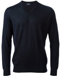 dunkelblauer Pullover mit einem V-Ausschnitt von Drumohr