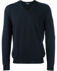 dunkelblauer Pullover mit einem V-Ausschnitt von Drumohr