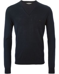 dunkelblauer Pullover mit einem V-Ausschnitt von DSQUARED2