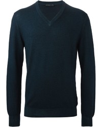 dunkelblauer Pullover mit einem V-Ausschnitt von Etro