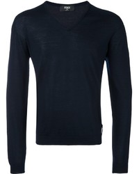 dunkelblauer Pullover mit einem V-Ausschnitt von Fendi