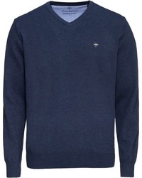 dunkelblauer Pullover mit einem V-Ausschnitt von Fynch Hatton