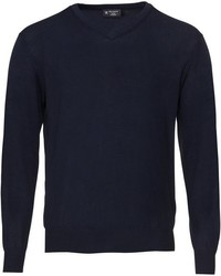 dunkelblauer Pullover mit einem V-Ausschnitt von Hackett London