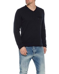 dunkelblauer Pullover mit einem V-Ausschnitt von Herrlicher