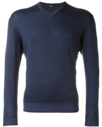 dunkelblauer Pullover mit einem V-Ausschnitt von Kiton