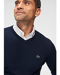 dunkelblauer Pullover mit einem V-Ausschnitt von Lacoste