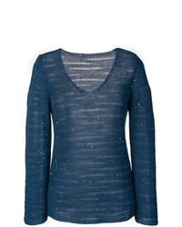 dunkelblauer Pullover mit einem V-Ausschnitt von Le Tricot Perugia