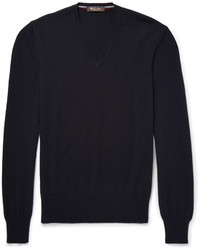 dunkelblauer Pullover mit einem V-Ausschnitt von Loro Piana