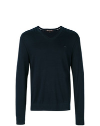 dunkelblauer Pullover mit einem V-Ausschnitt von Michael Kors Collection